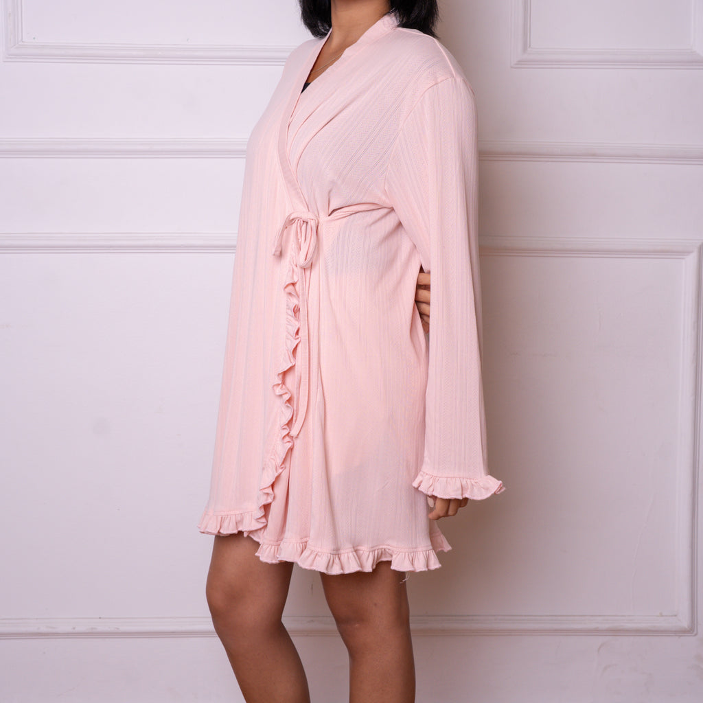 Ruffle robe in rose