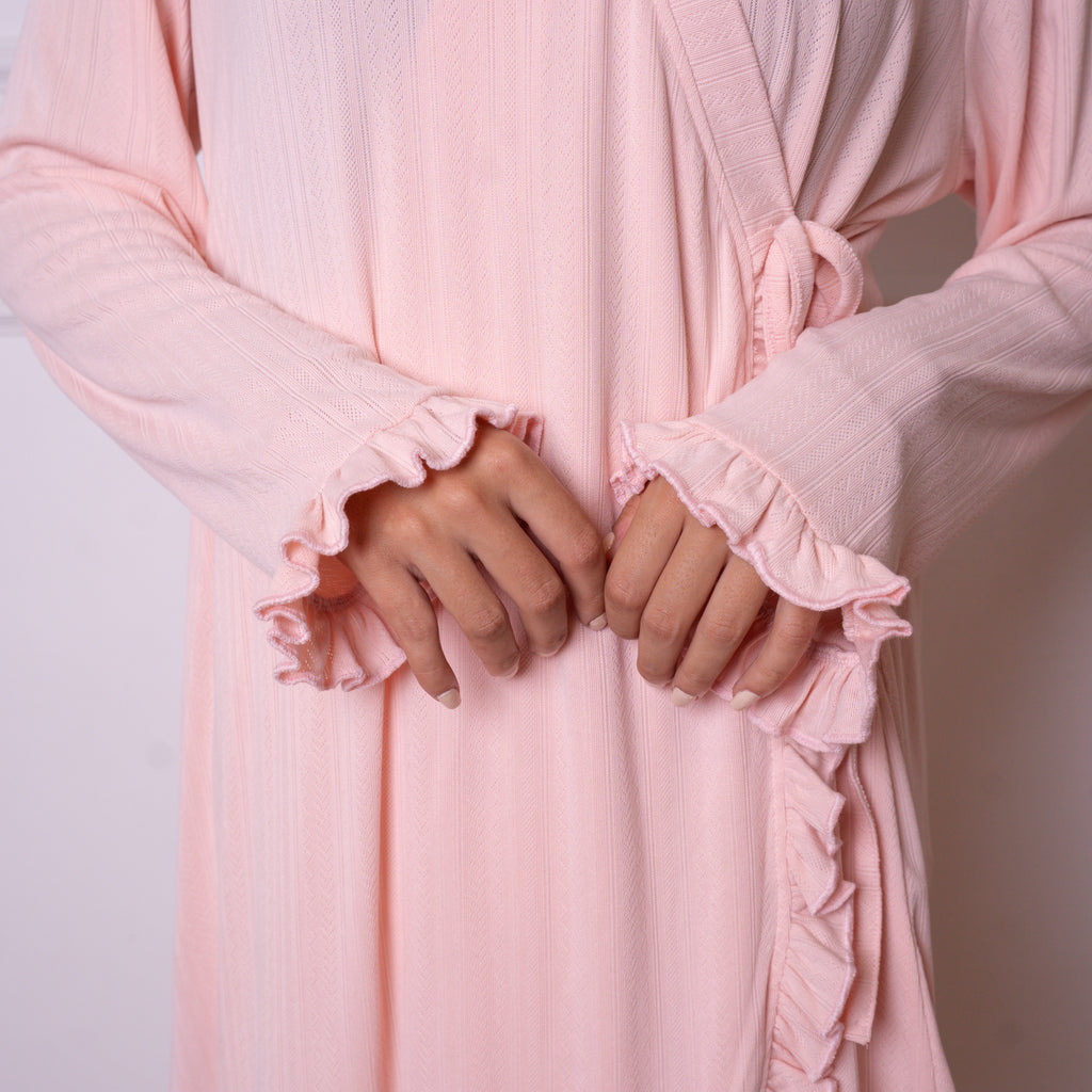 Ruffle robe in rose