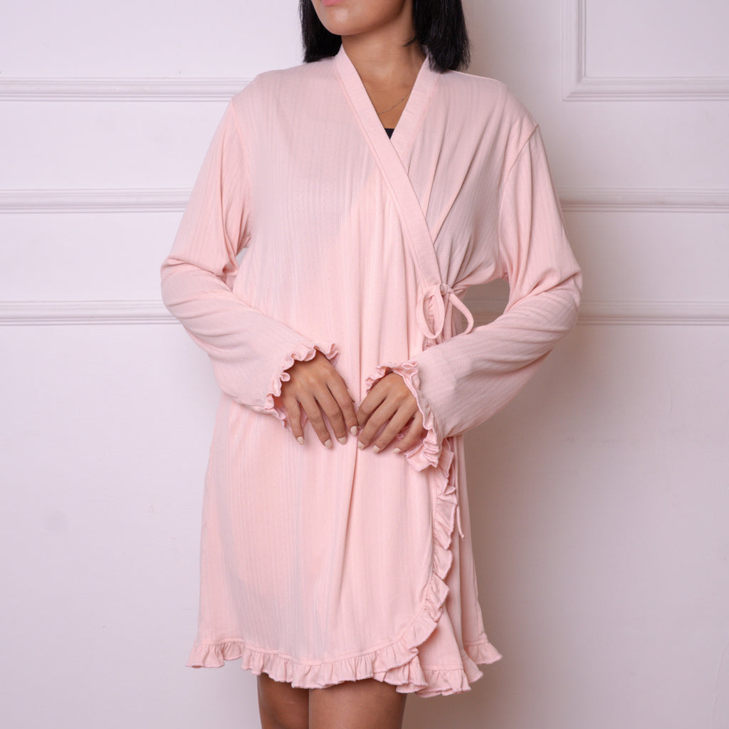 Ruffle robe in rose