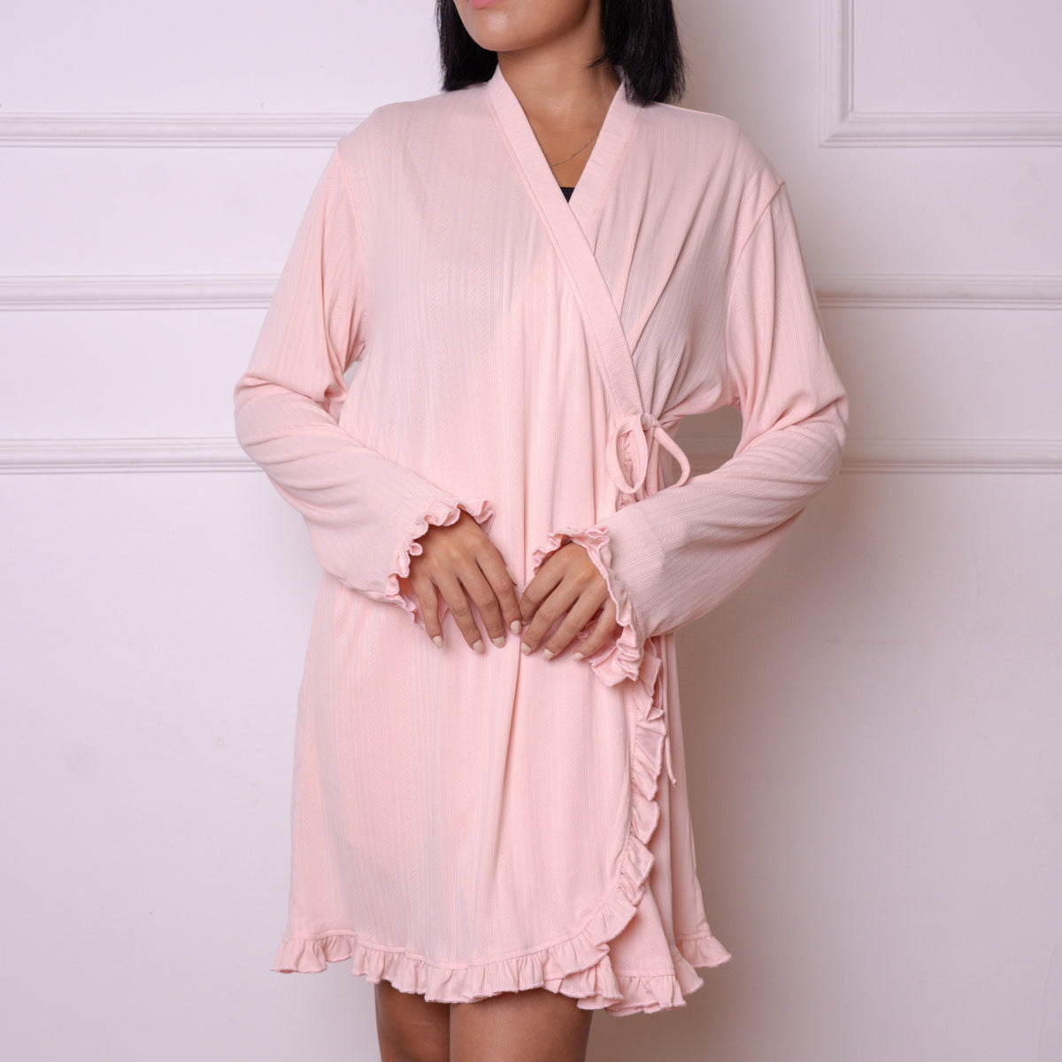 Ruffle robe in rose